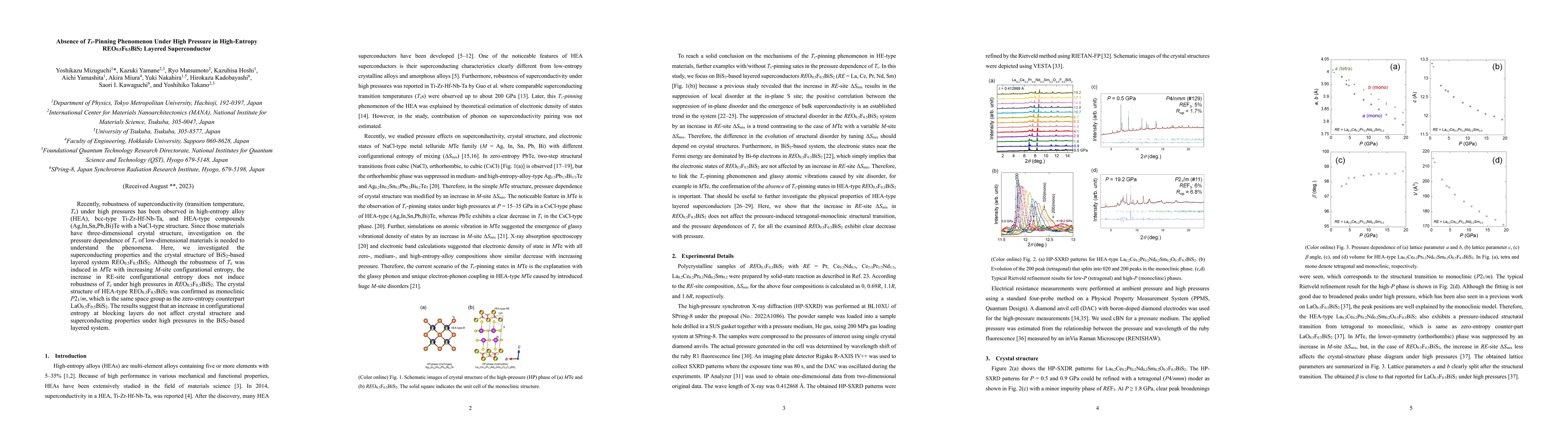Thumbnail for Absence of Tc-Pinning Phenomenon Under High Pressure in High-Entropy
  REO0.5F0.5BiS2 Layered Superconductor