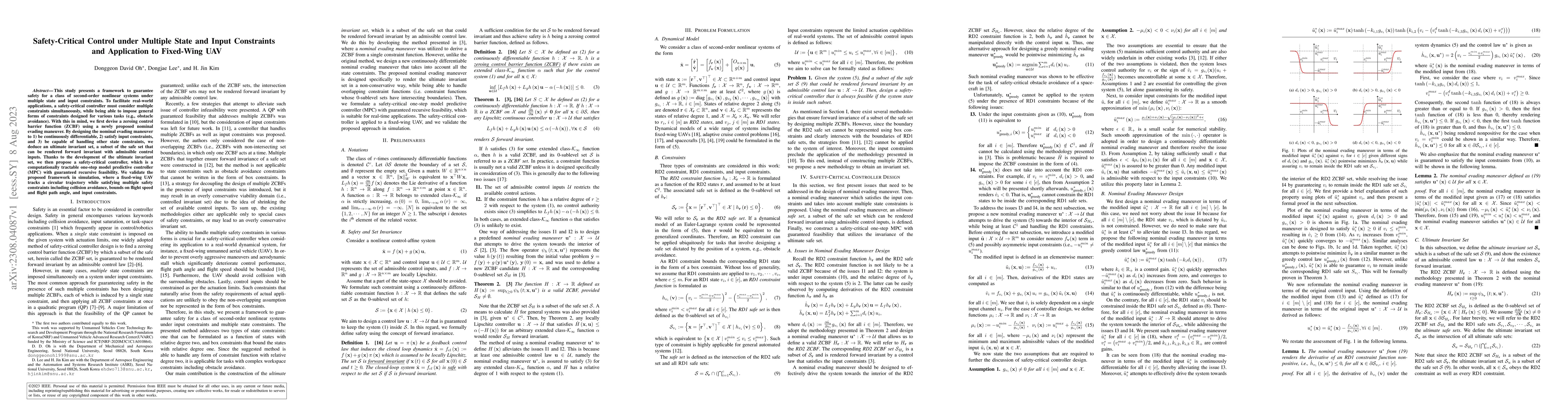 Thumbnail for Safety-Critical Control under Multiple State and Input Constraints and
  Application to Fixed-Wing UAV