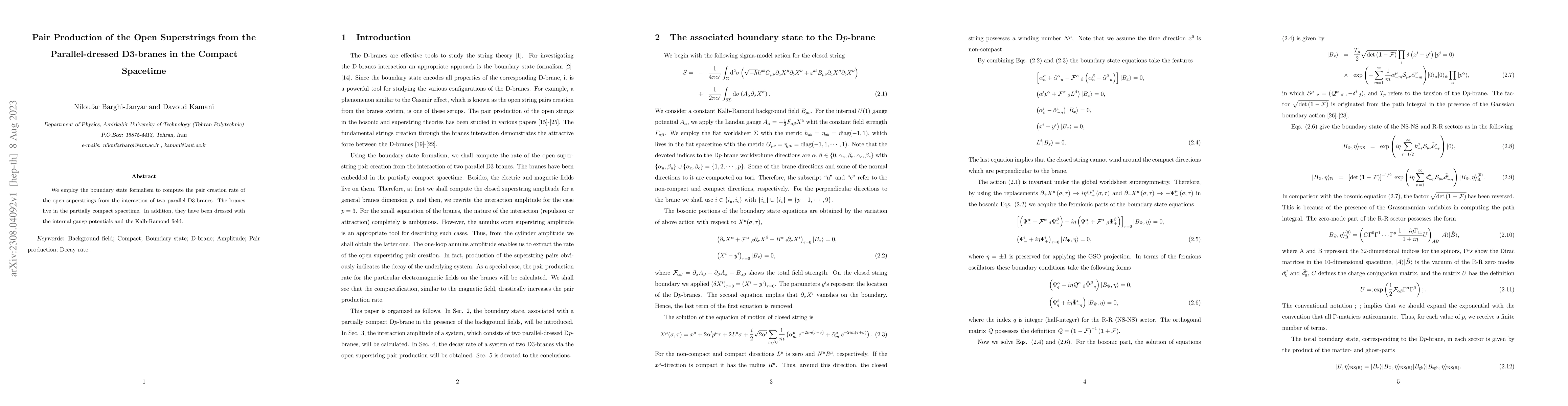 Thumbnail for Pair Production of the Open Superstrings from the Parallel-dressed
  D3-branes in the Compact Spacetime