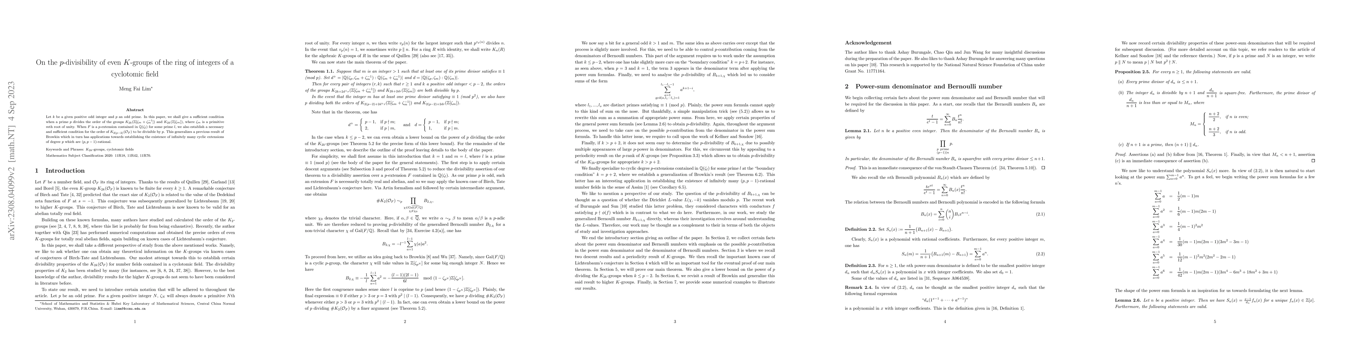 Thumbnail for On the $p$-divisibility of even $K$-groups of the ring of integers of a
  cyclotomic field