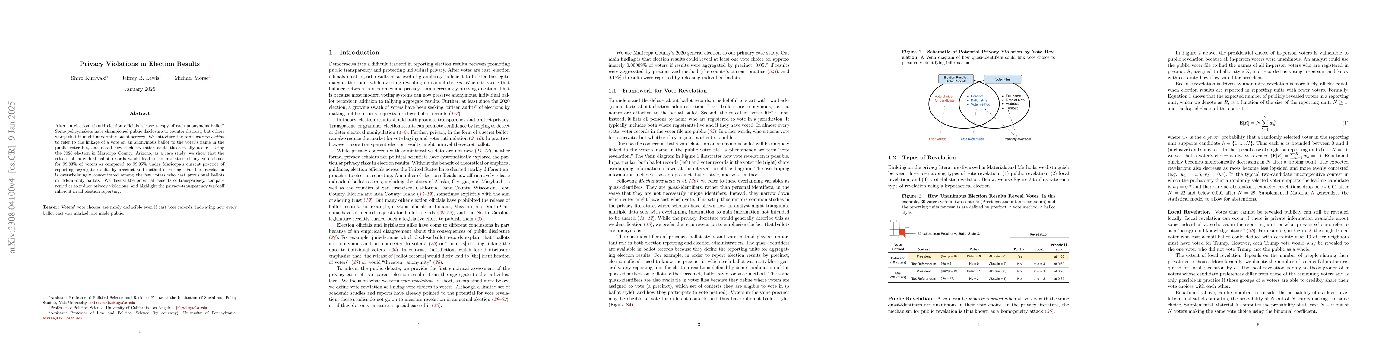 Thumbnail for The Still Secret Ballot: The Limited Privacy Cost of Transparent
  Election Results