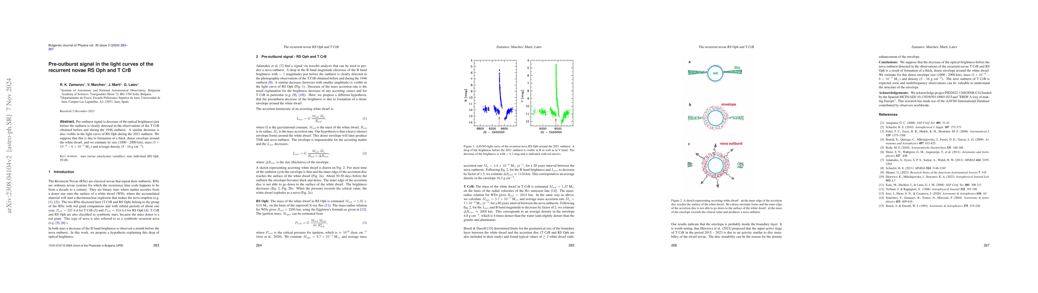 Thumbnail for Pre-outburst signal in the light curves of the recurrent novae RS Oph
  and T CrB