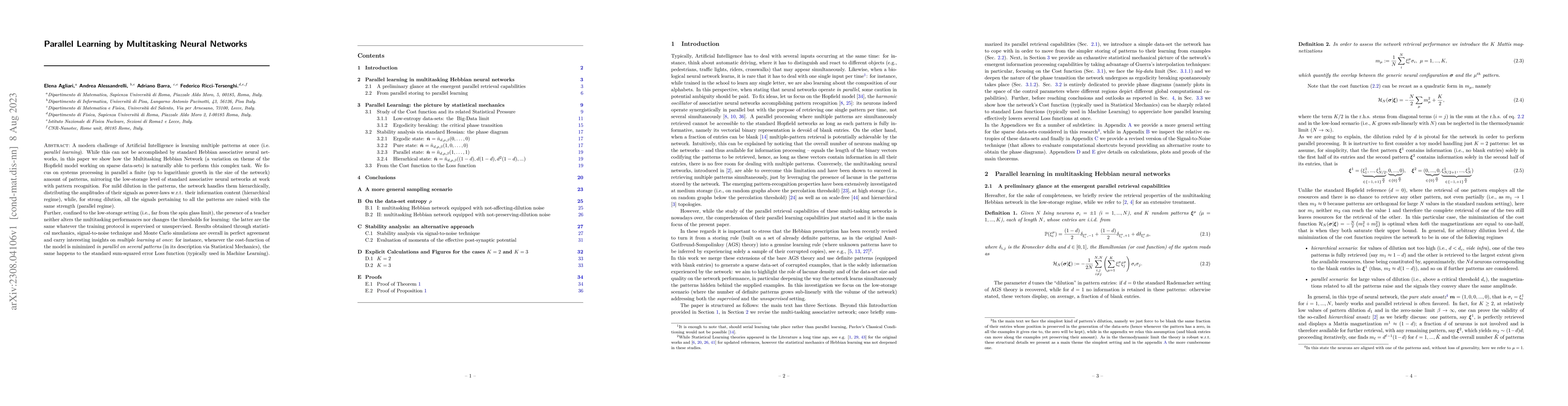 Thumbnail for Parallel Learning by Multitasking Neural Networks