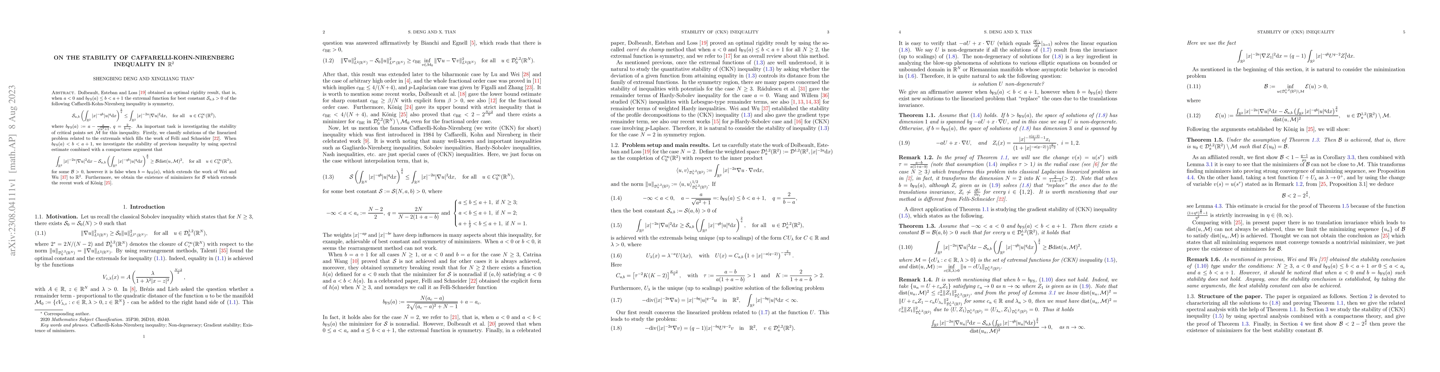 Thumbnail for On the stability of Caffarelli-Kohn-Nirenberg inequality in R^2