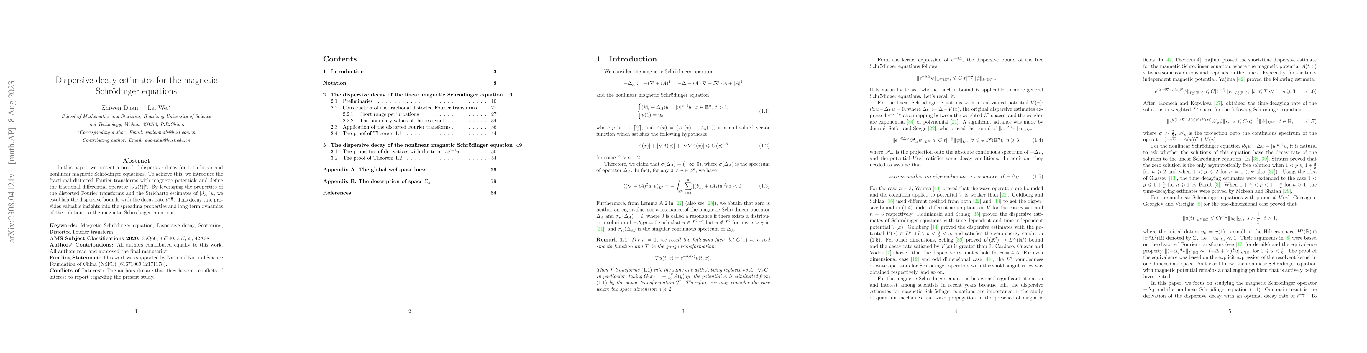 Thumbnail for Dispersive decay estimates for the magnetic Schr\"odinger equations