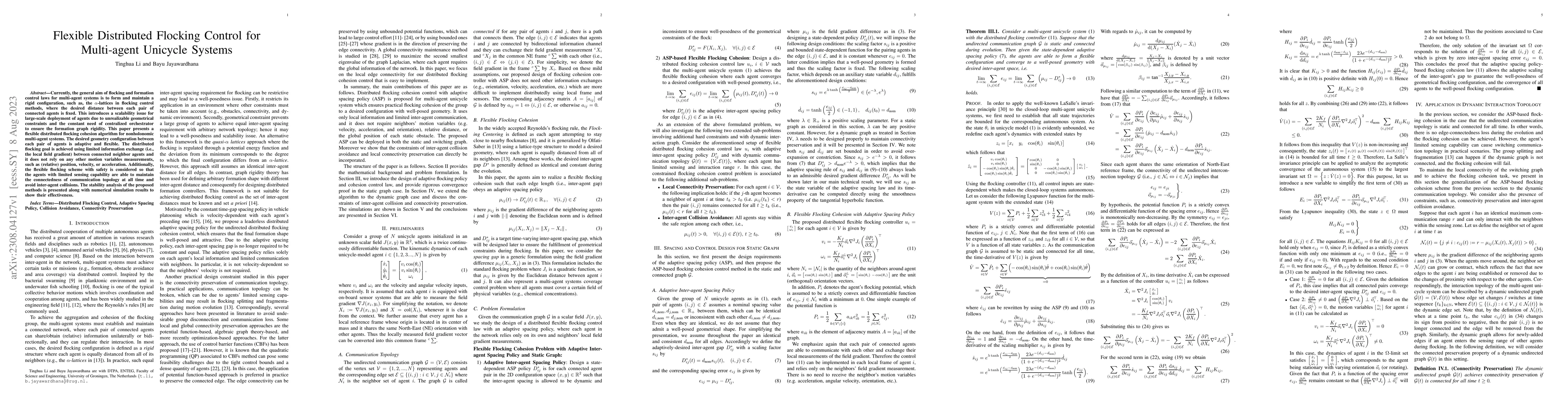Thumbnail for Flexible Distributed Flocking Control for Multi-agent Unicycle Systems