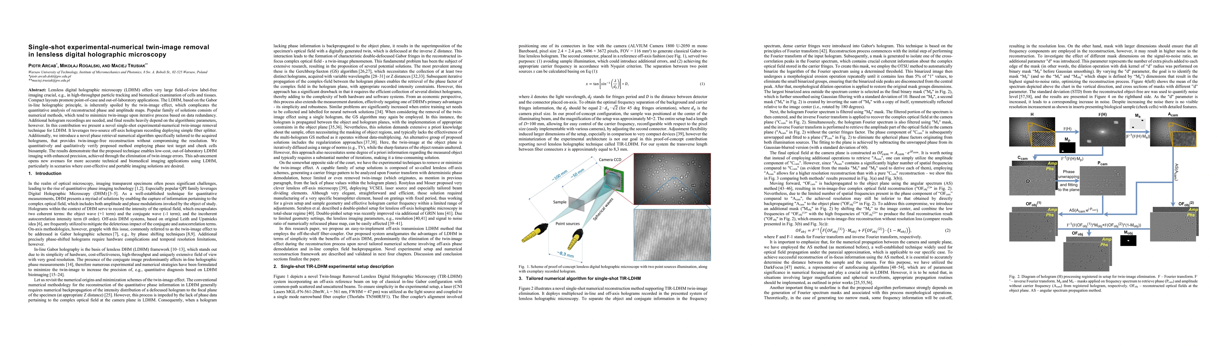 Thumbnail for Single-shot experimental-numerical twin-image removal in lensless
  digital holographic microscopy