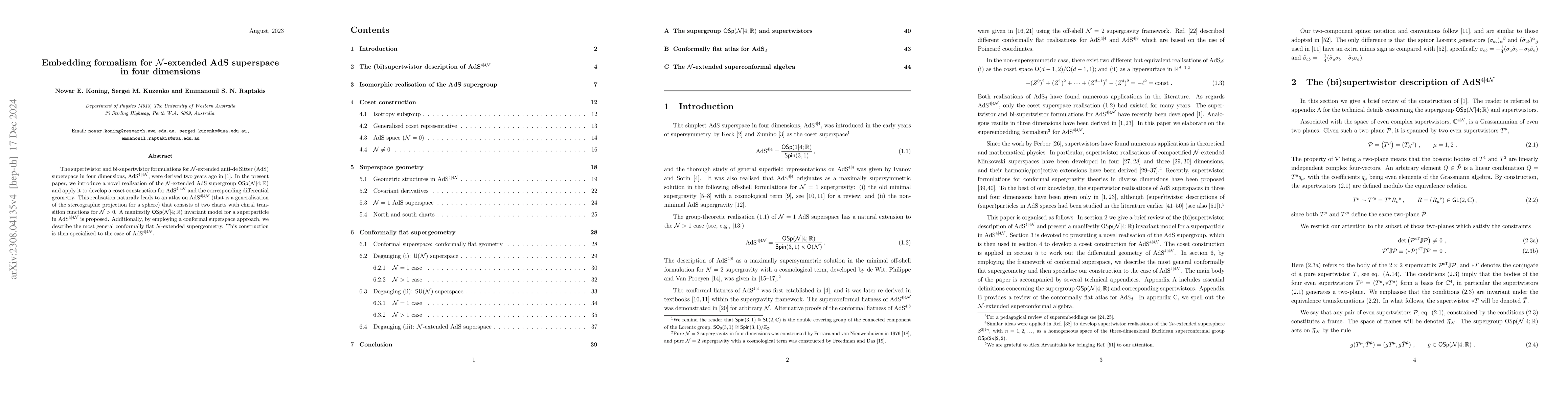 Thumbnail for Embedding formalism for ${\mathcal N}$-extended AdS superspace in four
  dimensions