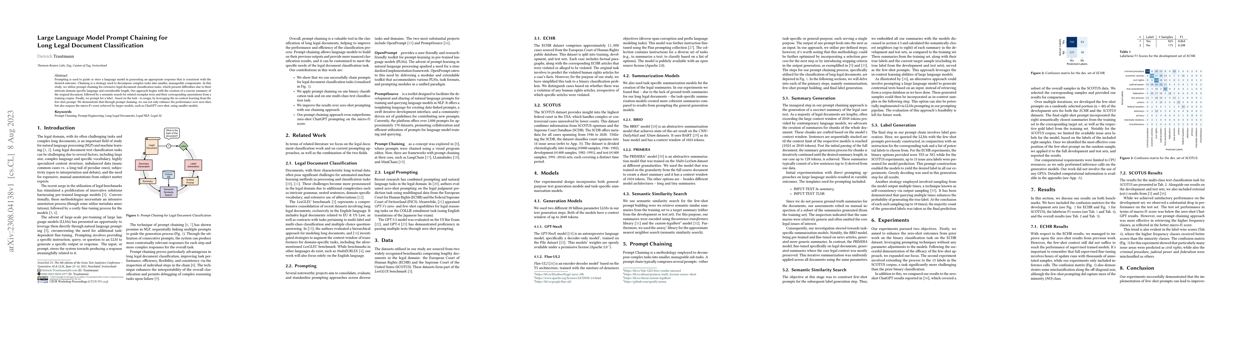 Thumbnail for Large Language Model Prompt Chaining for Long Legal Document
  Classification