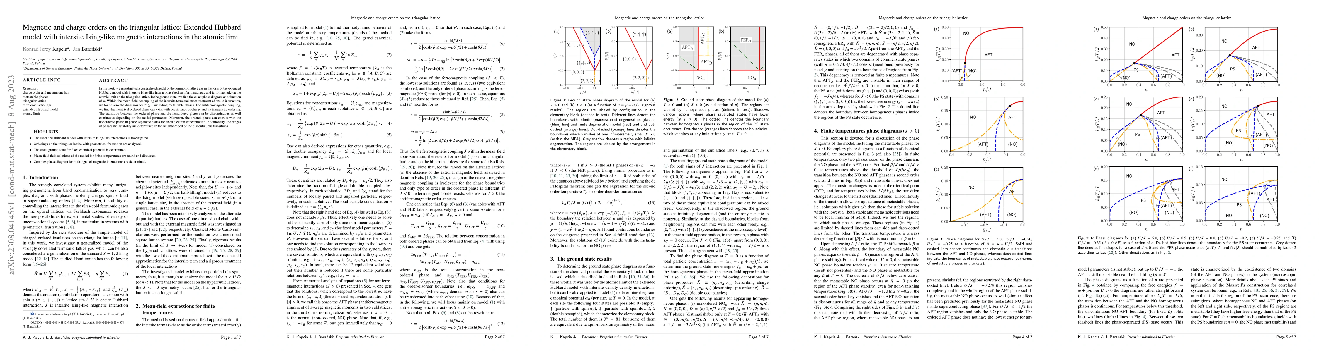 Thumbnail for Magnetic and charge orders on the triangular lattice: Extended Hubbard
  model with intersite Ising-like magnetic interactions in the atomic limit