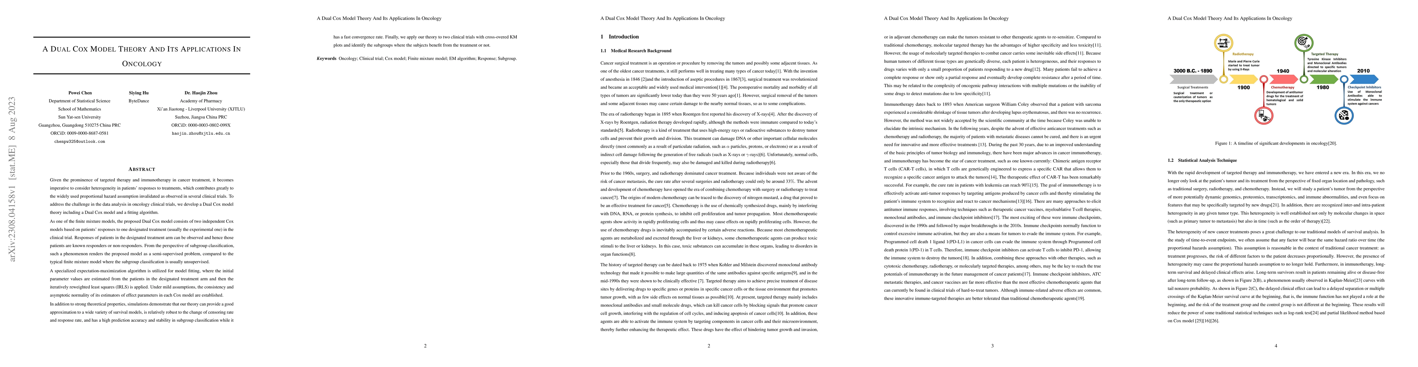 Thumbnail for A Dual Cox Model Theory And Its Applications In Oncology