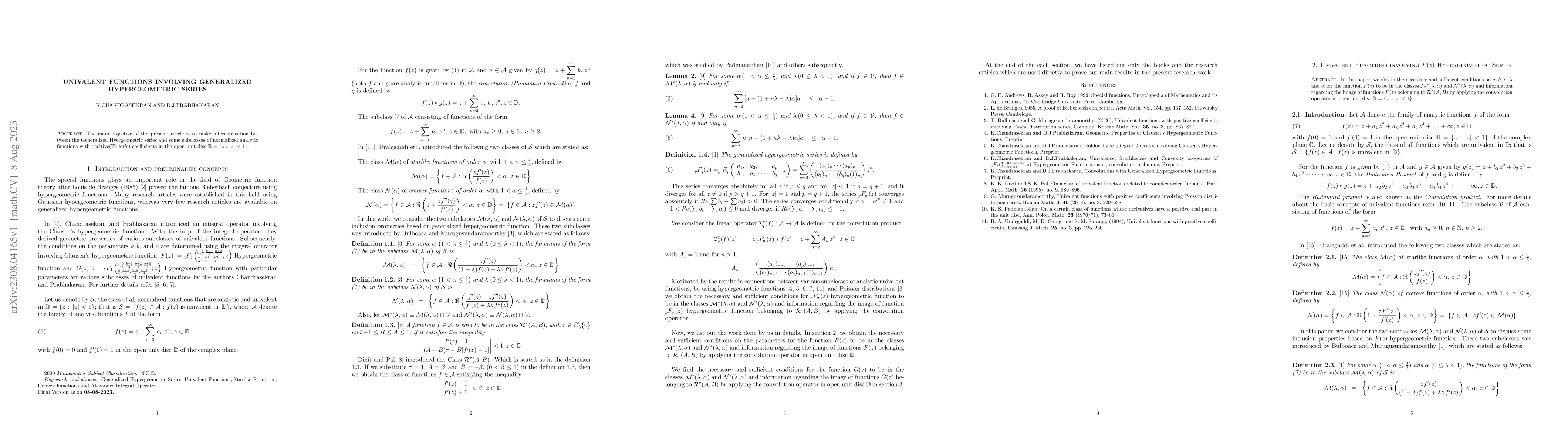 Thumbnail for Univalent Functions involving Generalized Hypergeometric Series
