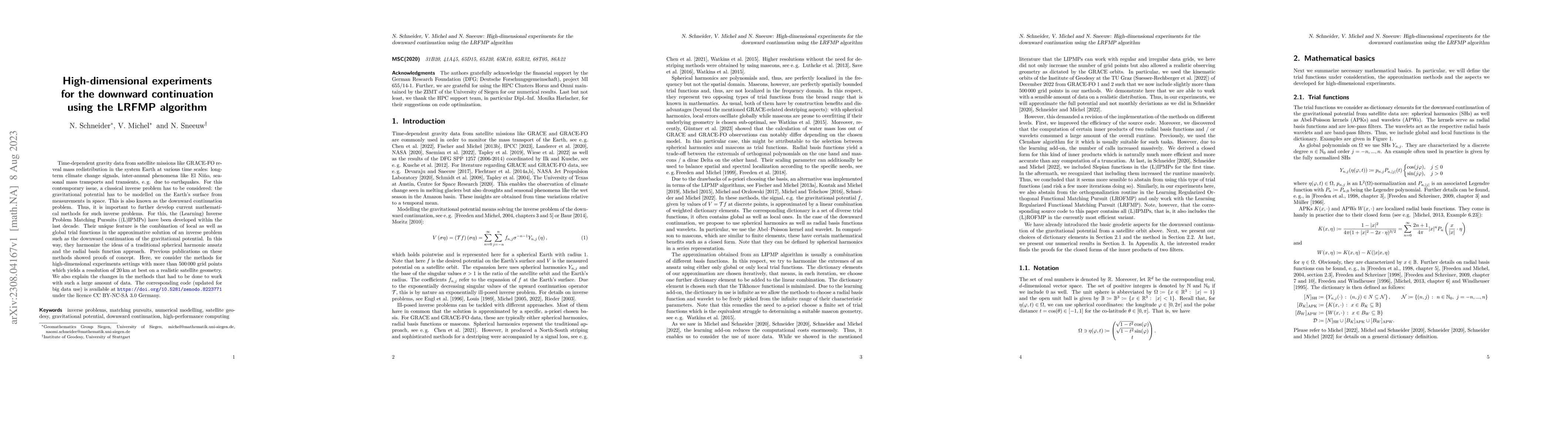 Thumbnail for High-dimensional experiments for the downward continuation using the
  LRFMP algorithm