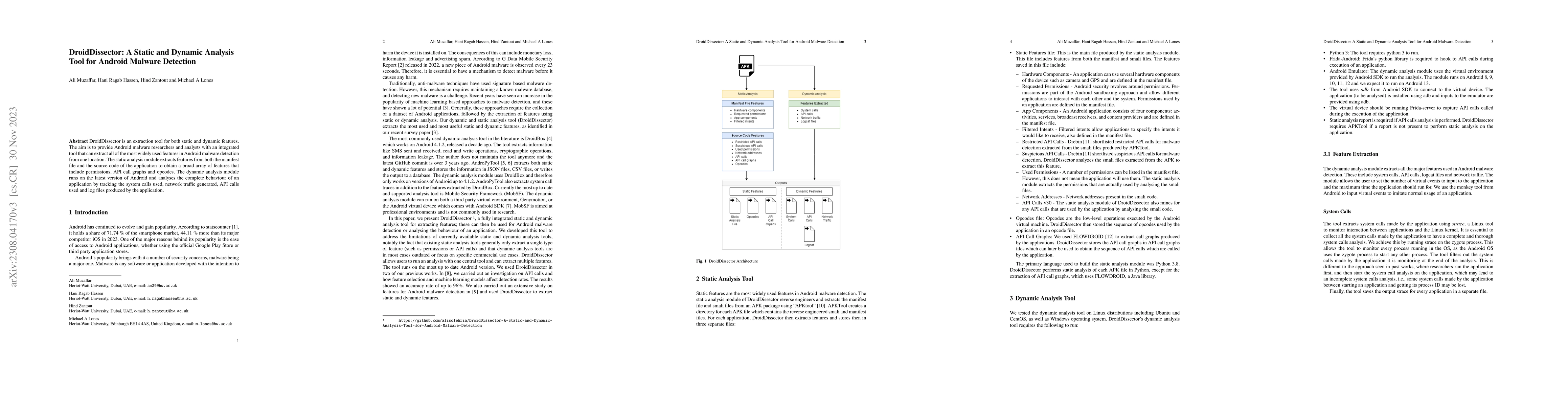 Thumbnail for DroidDissector: A Static and Dynamic Analysis Tool for Android Malware
  Detection