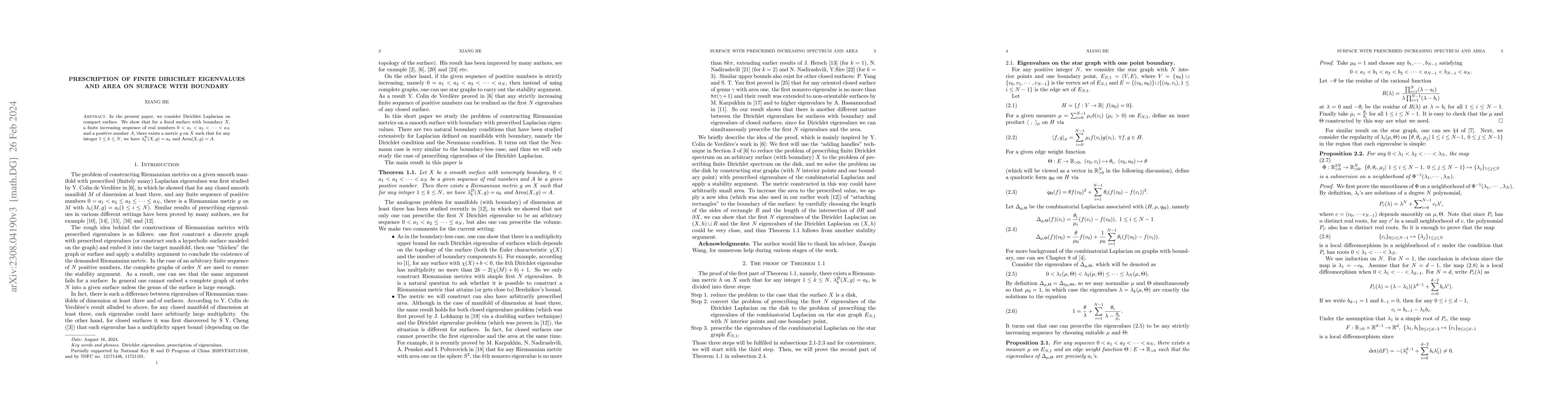 Thumbnail for Prescription of finite Dirichlet eigenvalues and area on surface with
  boundary