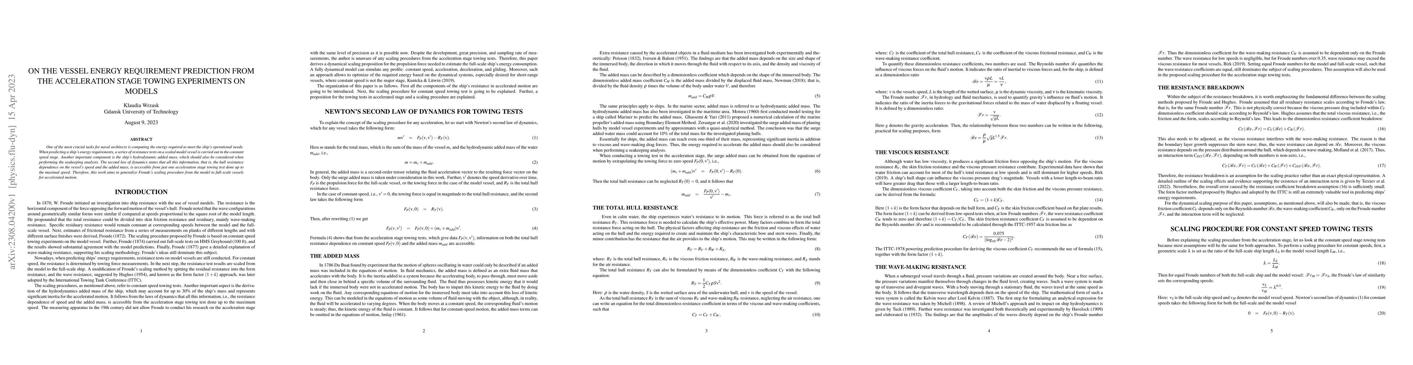 Thumbnail for On the Vessel Energy Requirement Prediction From the Acceleration Stage
  Towing Experiments on Models