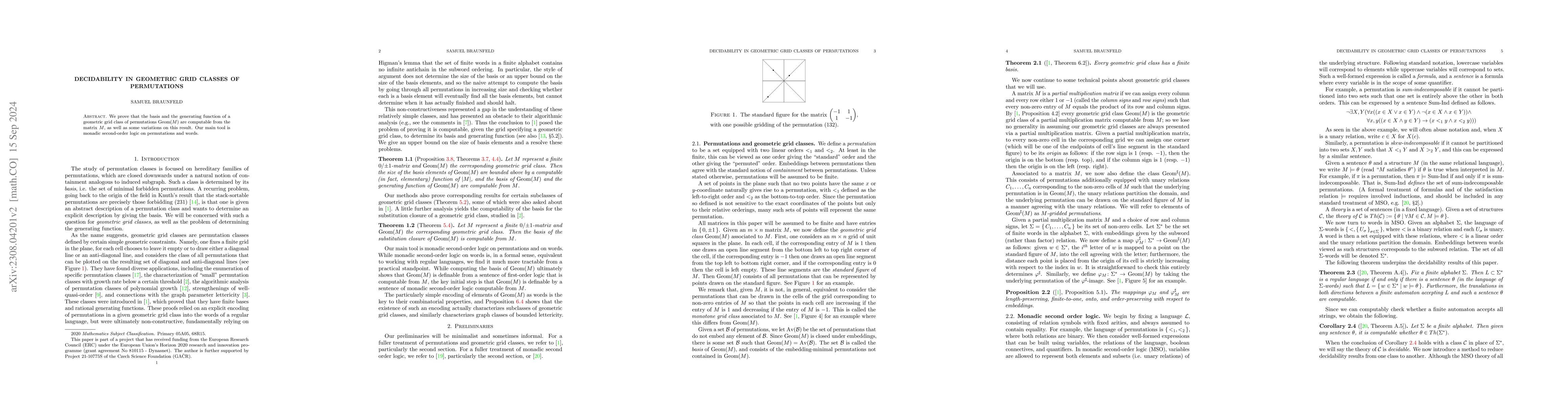Thumbnail for Decidability in geometric grid classes of permutations