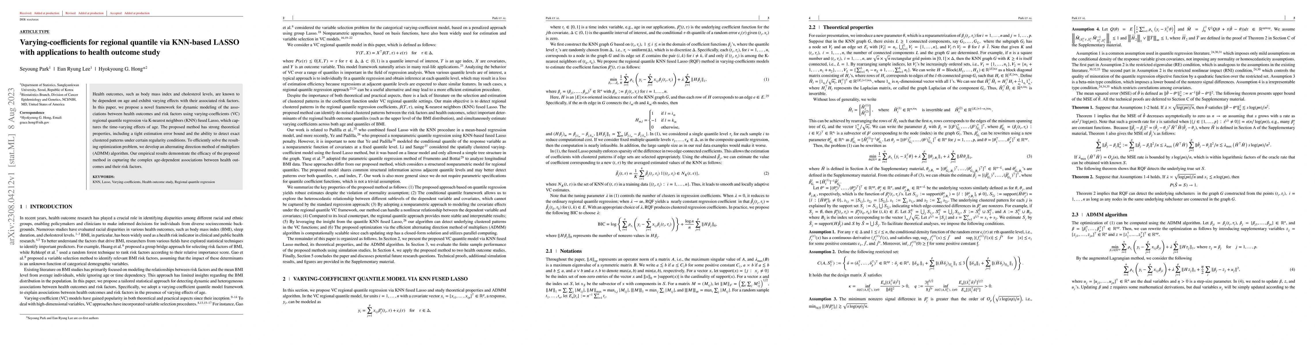 Thumbnail for Varying-coefficients for regional quantile via KNN-based LASSO with
  applications to health outcome study