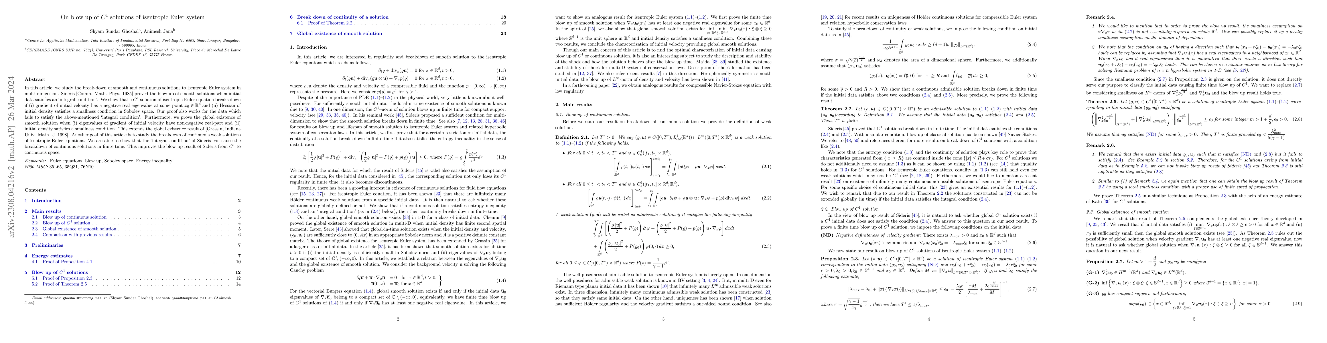 Thumbnail for On blow up of $C^1$ solutions of isentropic Euler system
