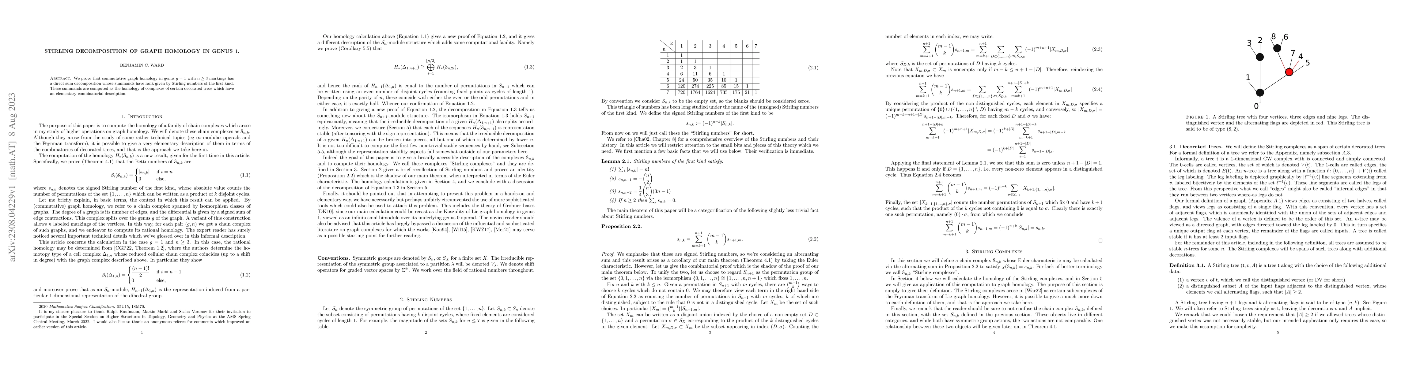 Thumbnail for Stirling Decomposition of Graph Homology in Genus 1