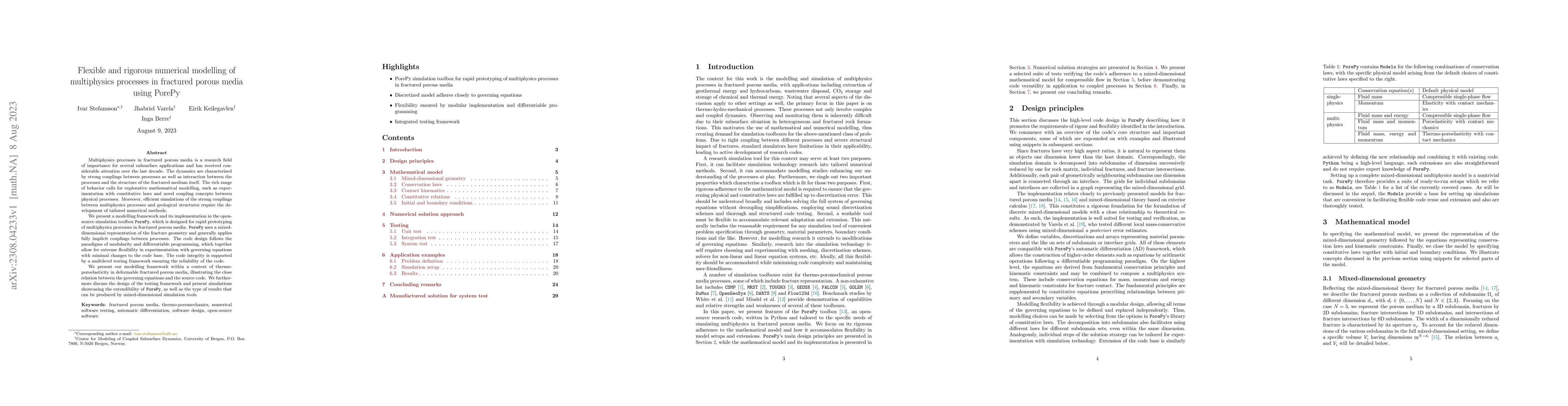 Thumbnail for Flexible and rigorous numerical modelling of multiphysics processes in
  fractured porous media using PorePy