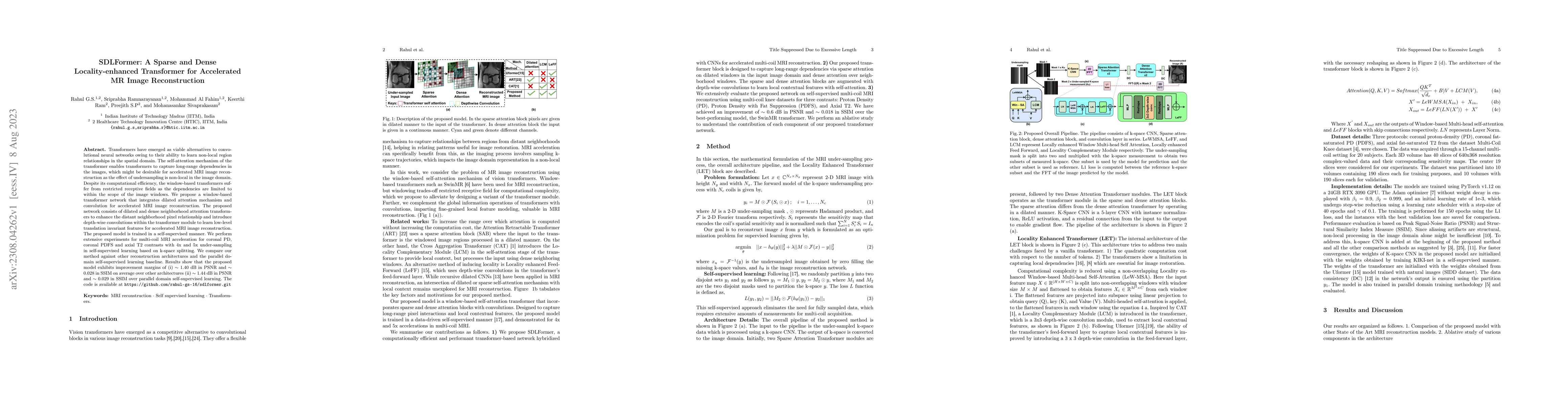Thumbnail for SDLFormer: A Sparse and Dense Locality-enhanced Transformer for
  Accelerated MR Image Reconstruction