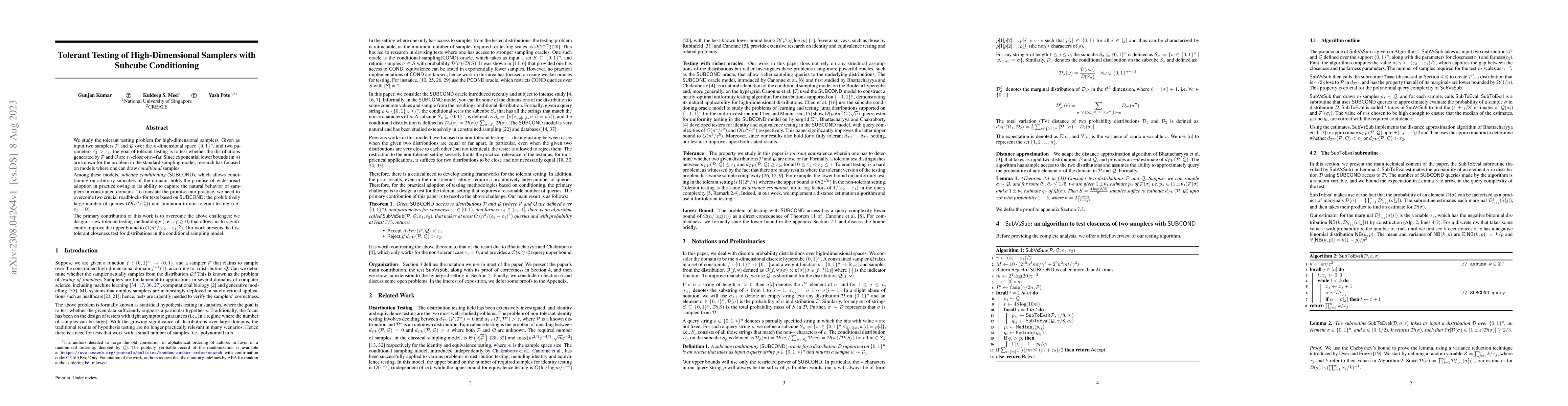 Thumbnail for Tolerant Testing of High-Dimensional Samplers with Subcube Conditioning