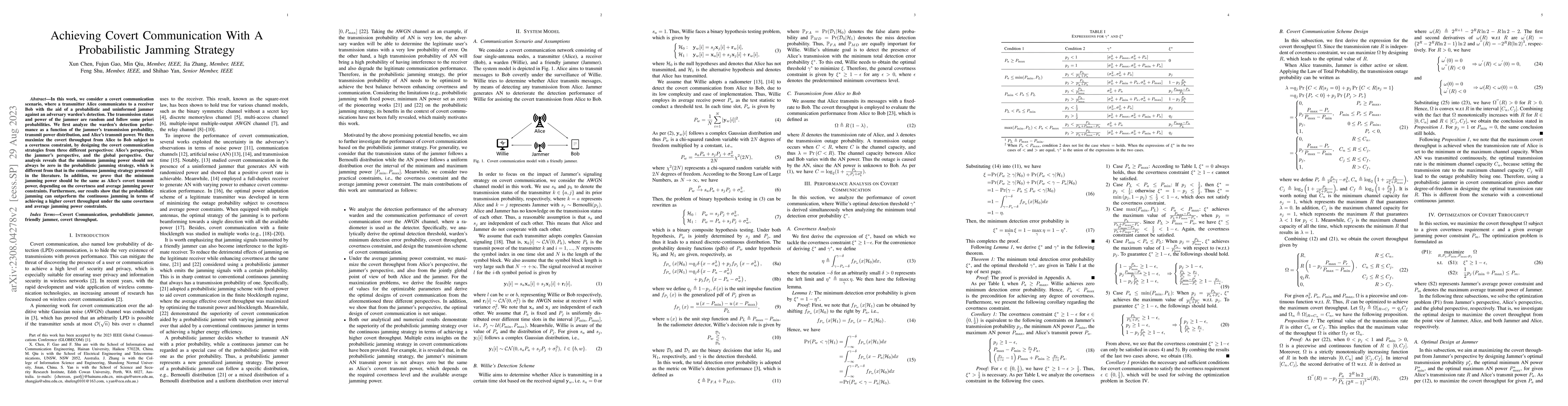 Thumbnail for Achieving Covert Communication With A Probabilistic Jamming Strategy