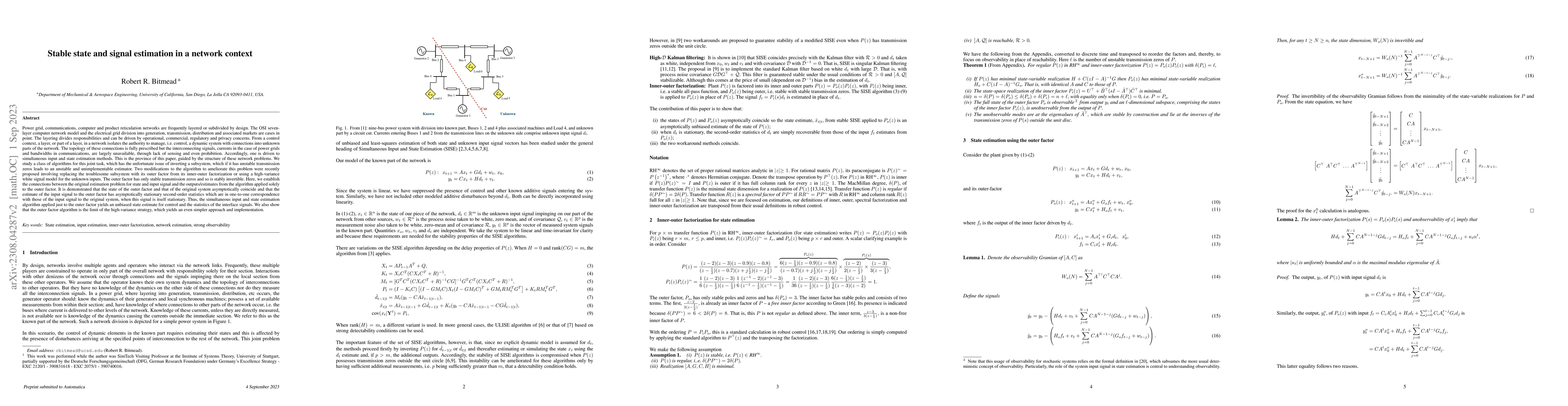 Thumbnail for Stable state and signal estimation in a network context