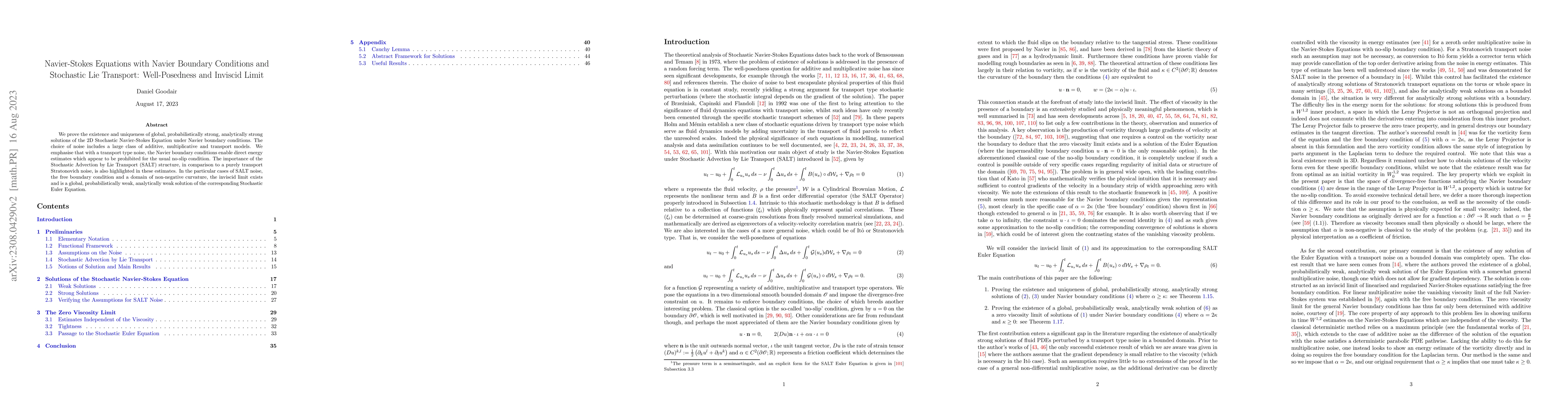 Thumbnail for Navier-Stokes Equations with Navier Boundary Conditions and Stochastic
  Lie Transport: Well-Posedness and Inviscid Limit