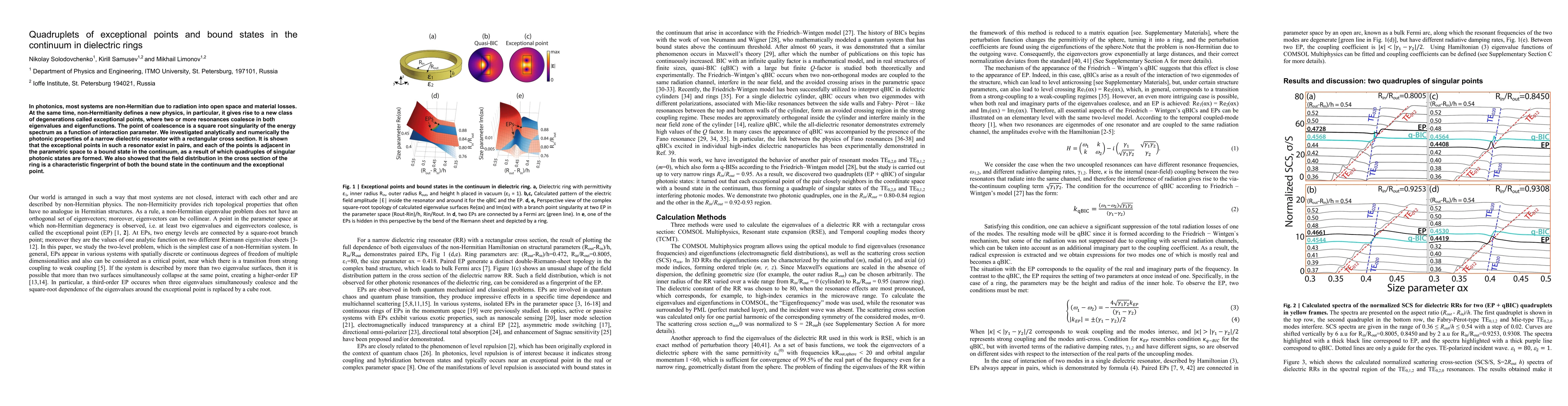 Thumbnail for Quadruplets of exceptional points and bound states in the continuum in
  dielectric rings