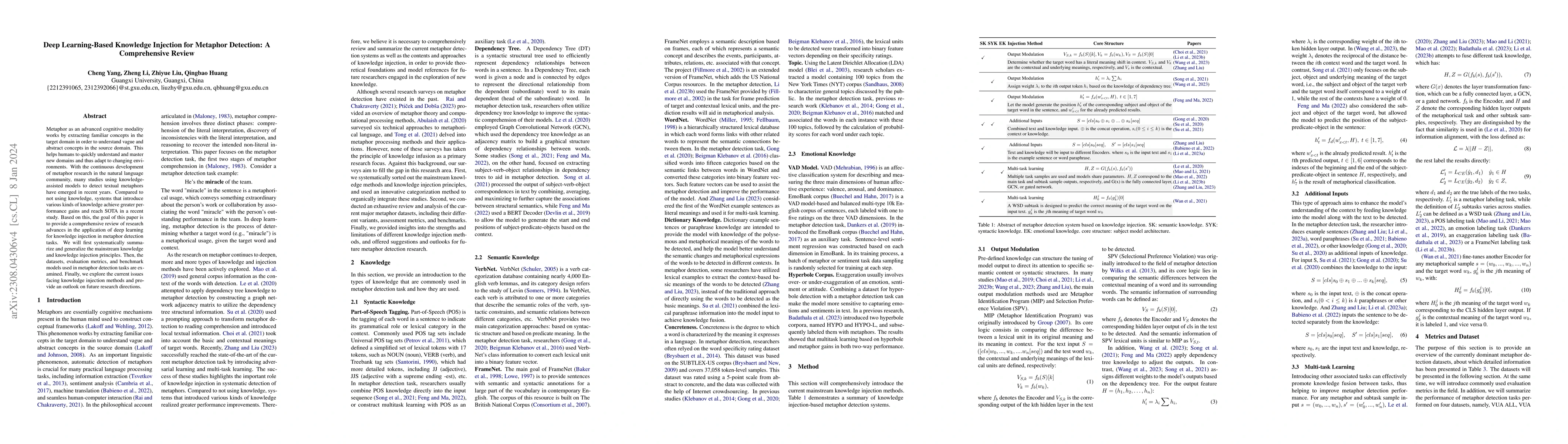Thumbnail for Deep Learning-Based Knowledge Injection for Metaphor Detection: A
  Comprehensive Review