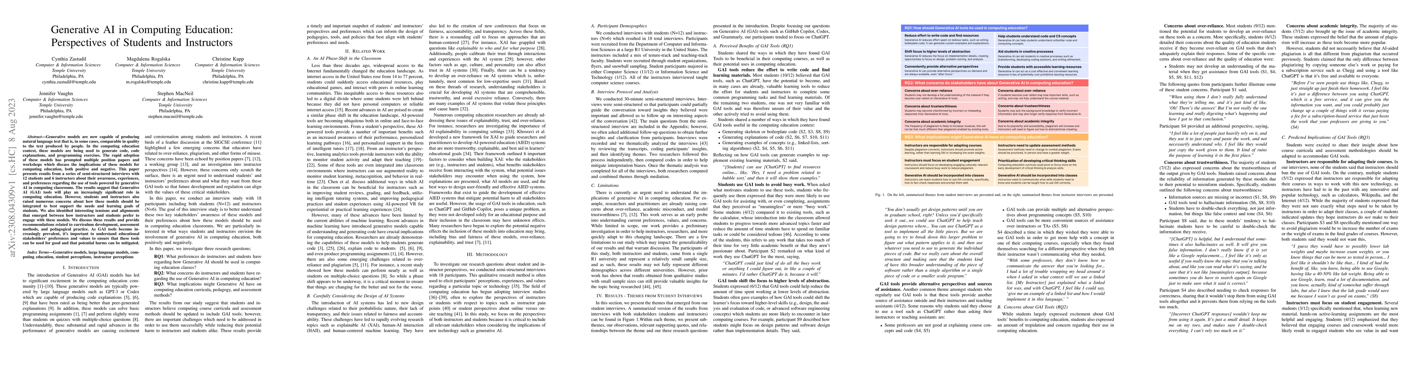 Thumbnail for Generative AI in Computing Education: Perspectives of Students and
  Instructors