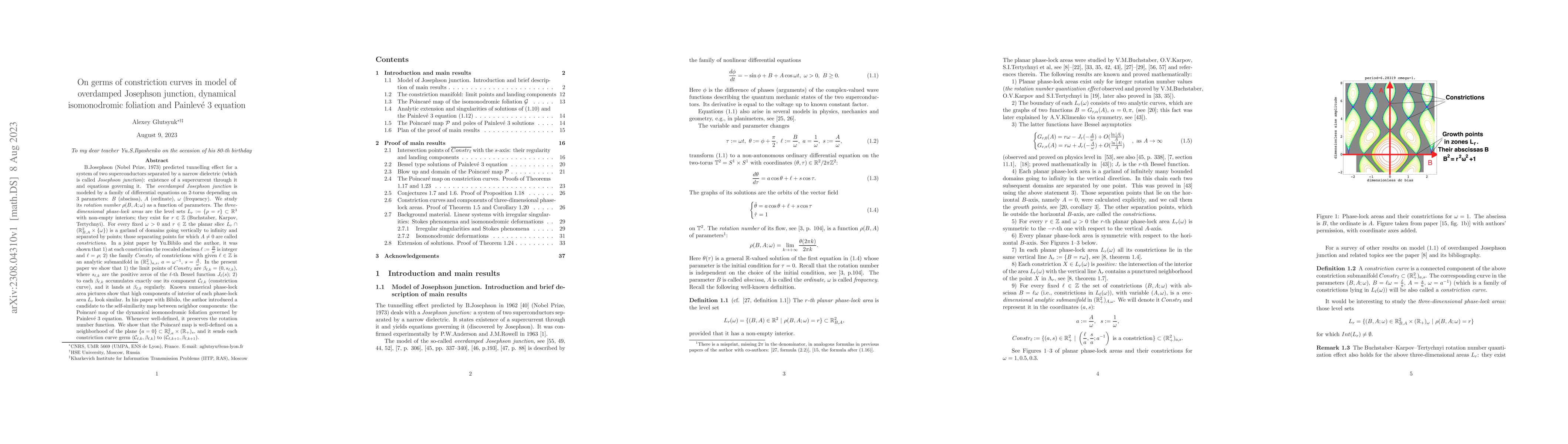 Thumbnail for On germs of constriction curves in model of overdamped Josephson
  junction, dynamical isomonodromic foliation and Painlev\'e 3 equation