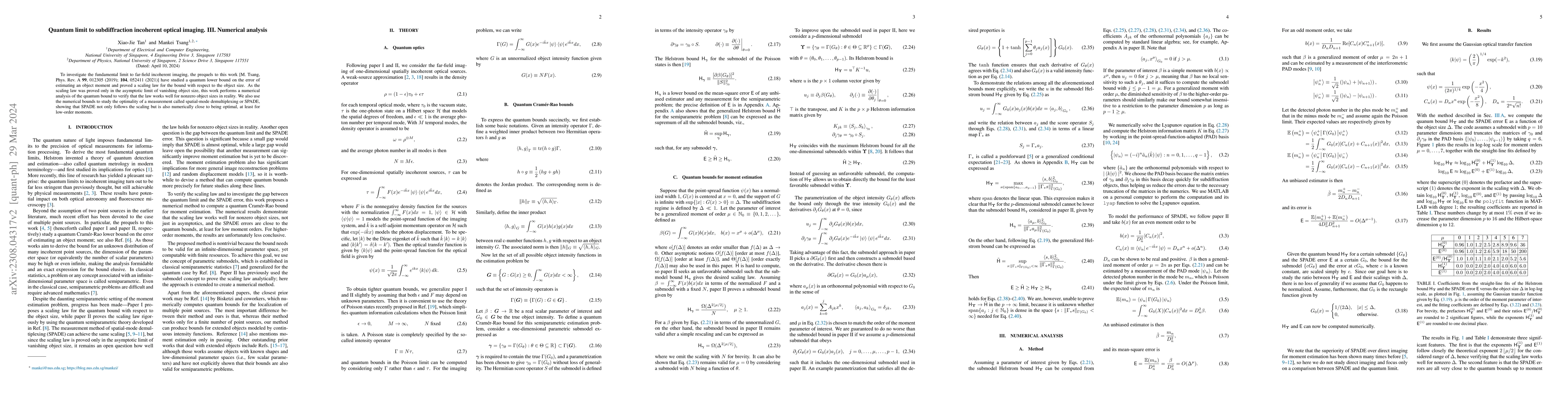 Thumbnail for Quantum limit to subdiffraction incoherent optical imaging. III.
  Numerical analysis