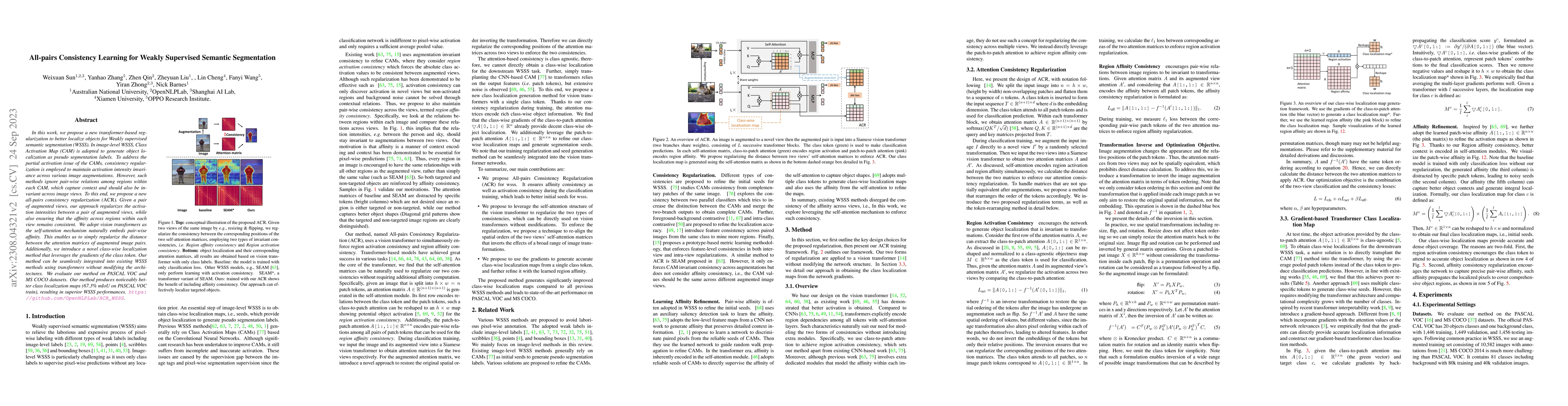 Thumbnail for All-pairs Consistency Learning for Weakly Supervised Semantic
  Segmentation