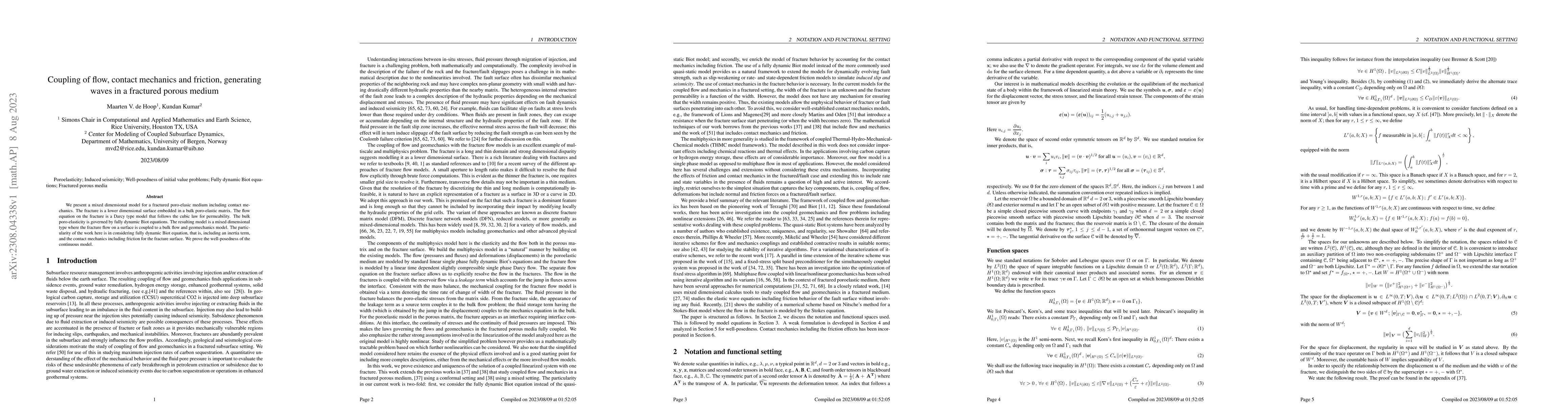Thumbnail for Coupling of flow, contact mechanics and friction, generating waves in a
  fractured porous medium