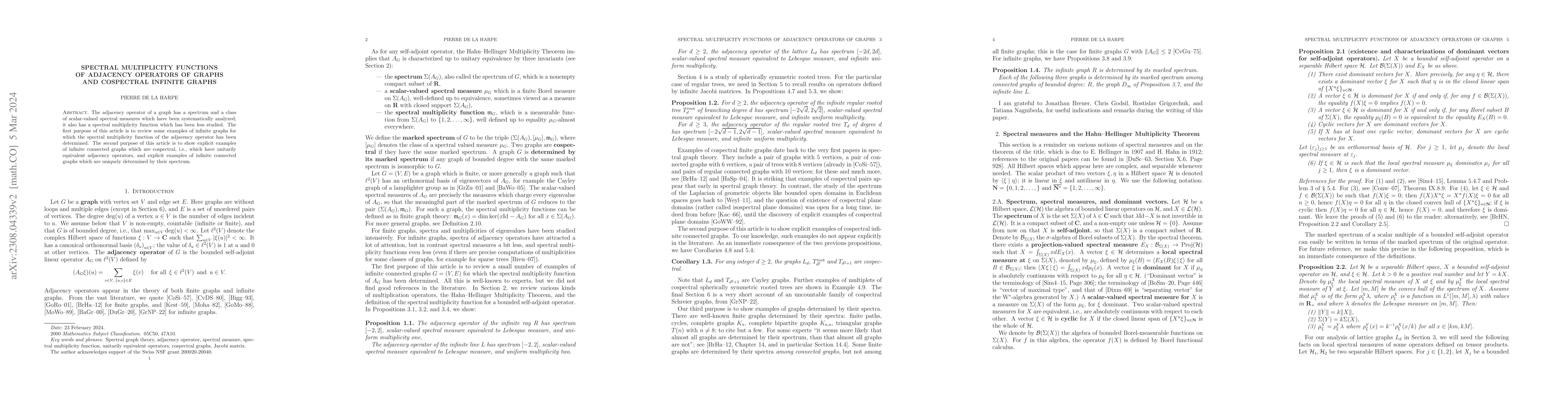 Thumbnail for Spectral multiplicity functions of adjacency operators of graphs and
  cospectral infinite graphs