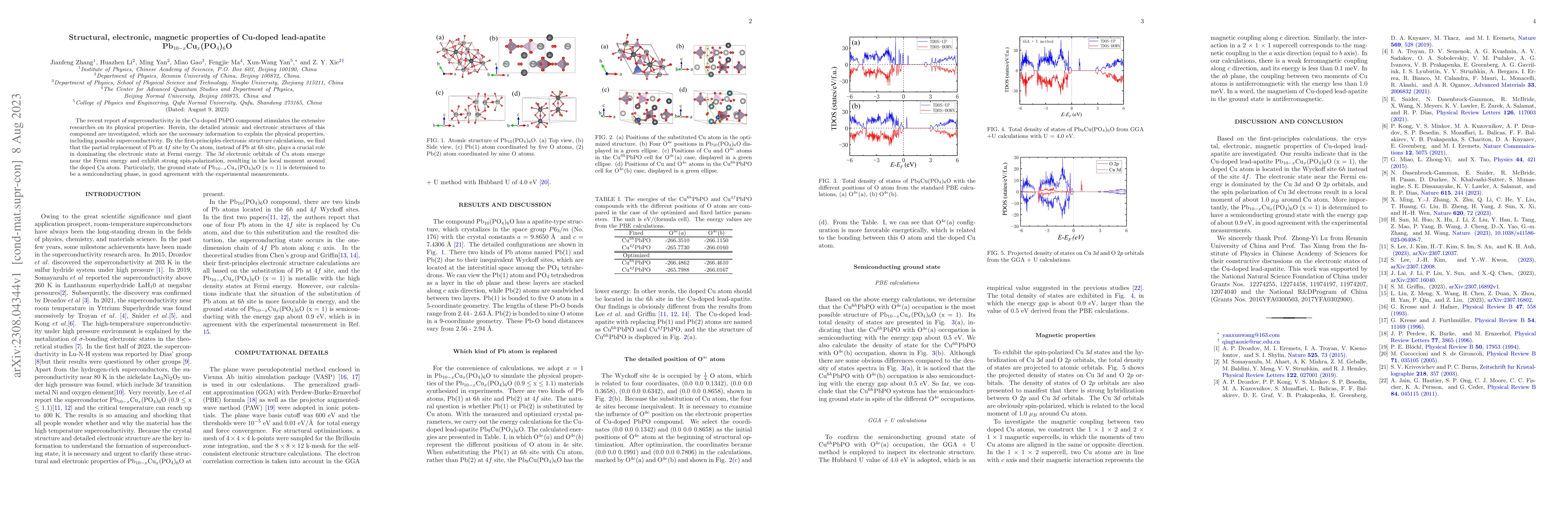 Thumbnail for Structural, electronic, magnetic properties of Cu-doped lead-apatite
  Pb$_{10-x}$Cu$_x$(PO$_4$)$_6$O