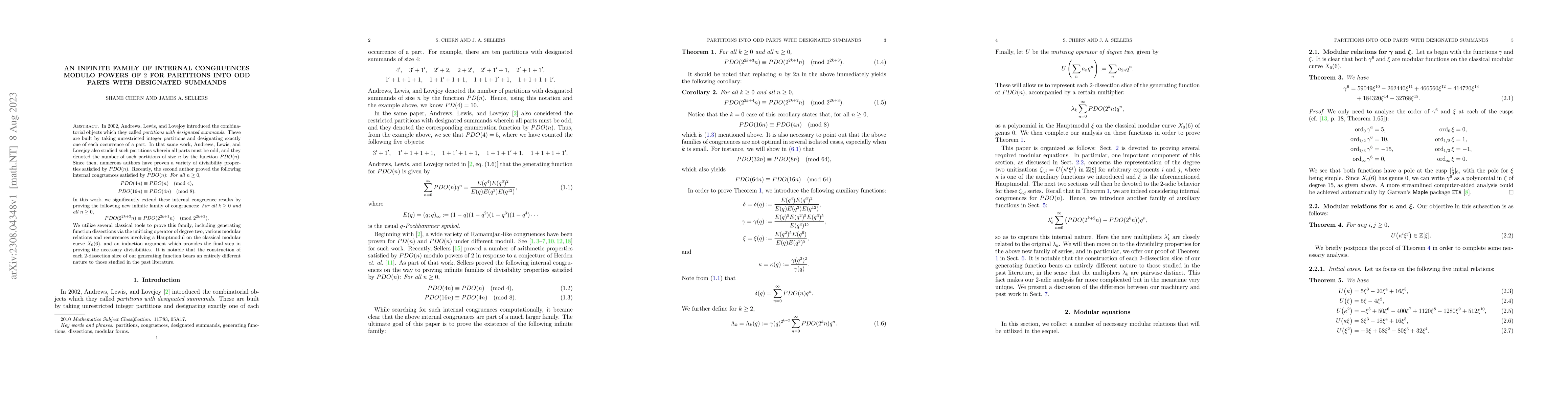 Thumbnail for An infinite family of internal congruences modulo powers of 2 for
  partitions into odd parts with designated summands