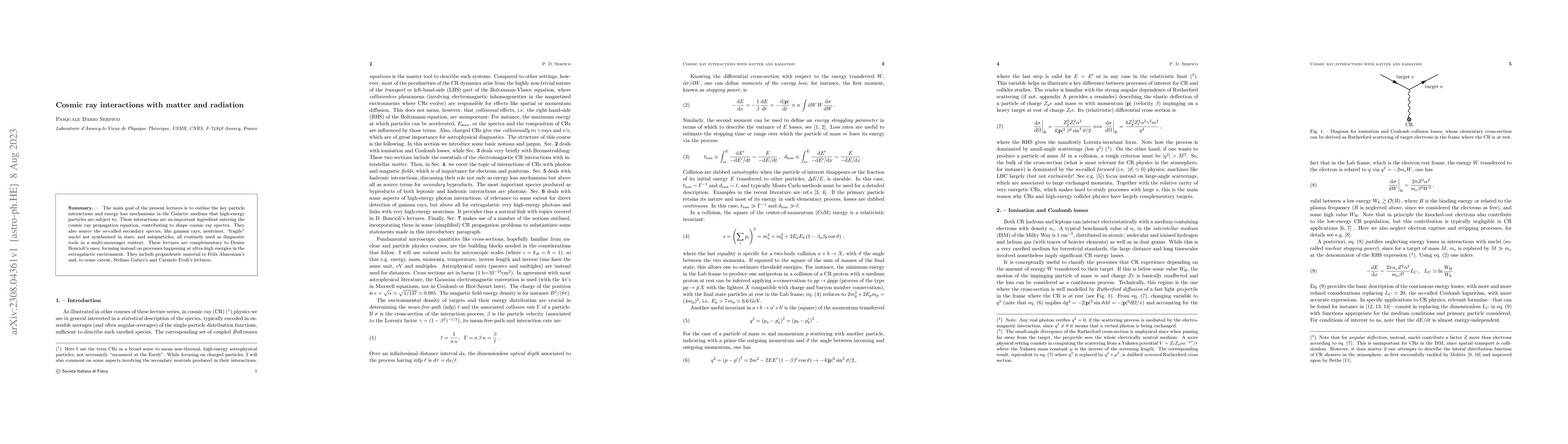 Thumbnail for Cosmic ray interactions with matter and radiation