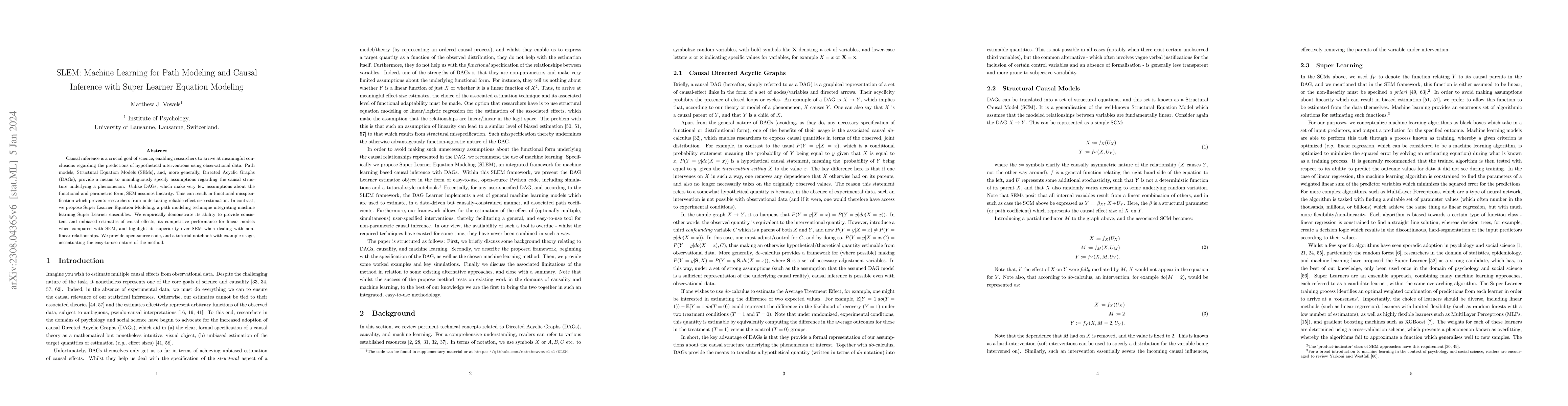 Thumbnail for SLEM: Machine Learning for Path Modeling and Causal Inference with Super
  Learner Equation Modeling