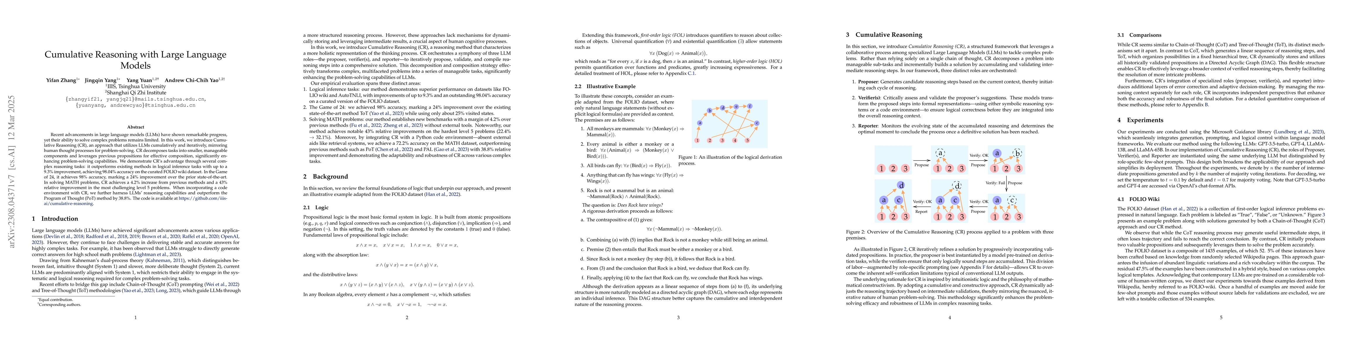 Thumbnail for Cumulative Reasoning with Large Language Models