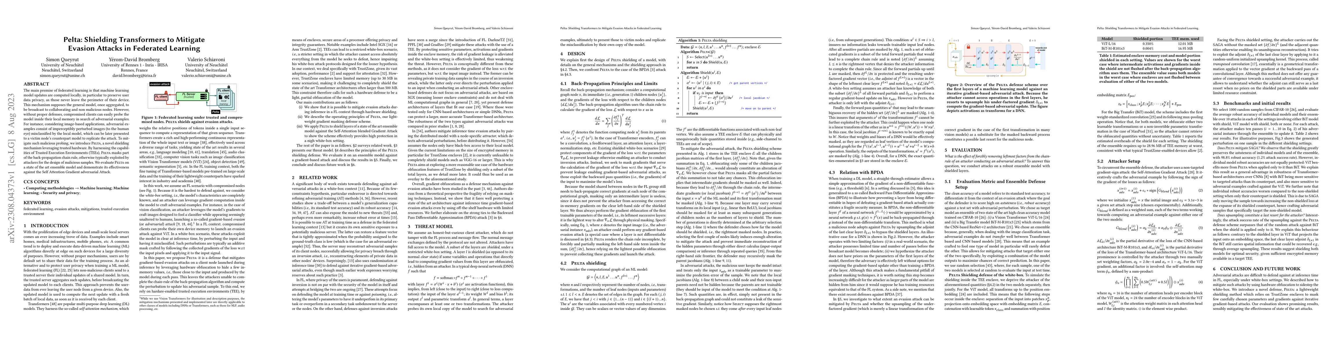 Thumbnail for Pelta: Shielding Transformers to Mitigate Evasion Attacks in Federated
  Learning