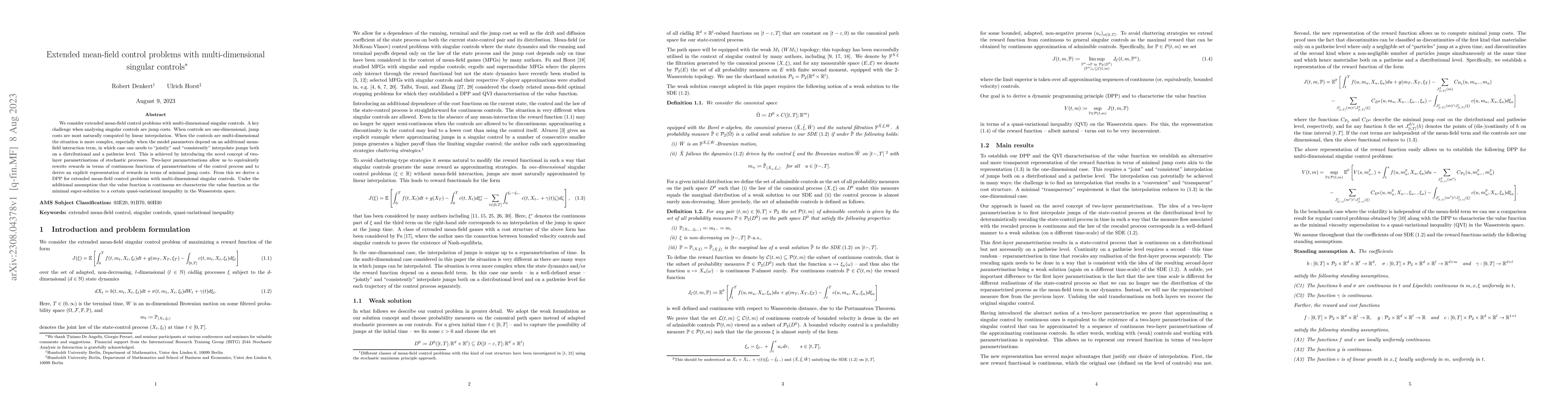 Thumbnail for Extended mean-field control problems with multi-dimensional singular
  controls