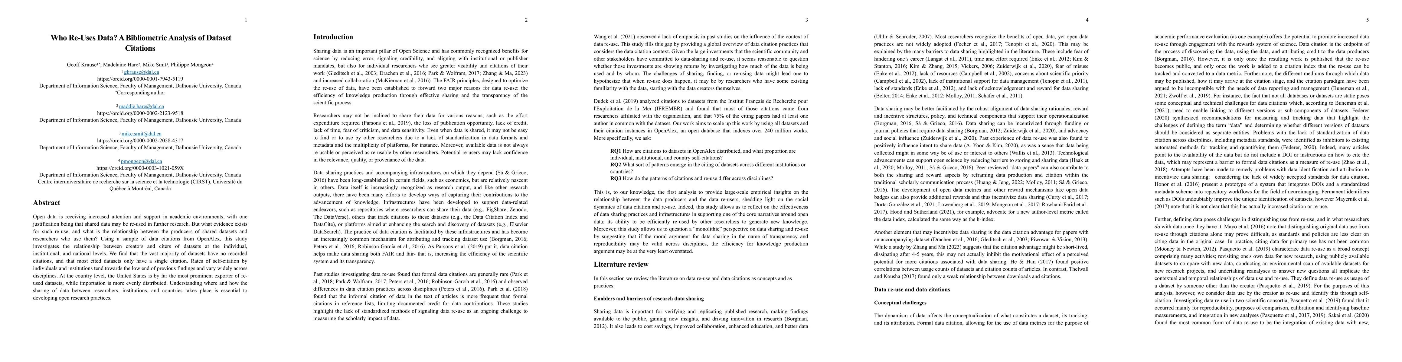 Thumbnail for Who Re-Uses Data? A Bibliometric Analysis of Dataset Citations