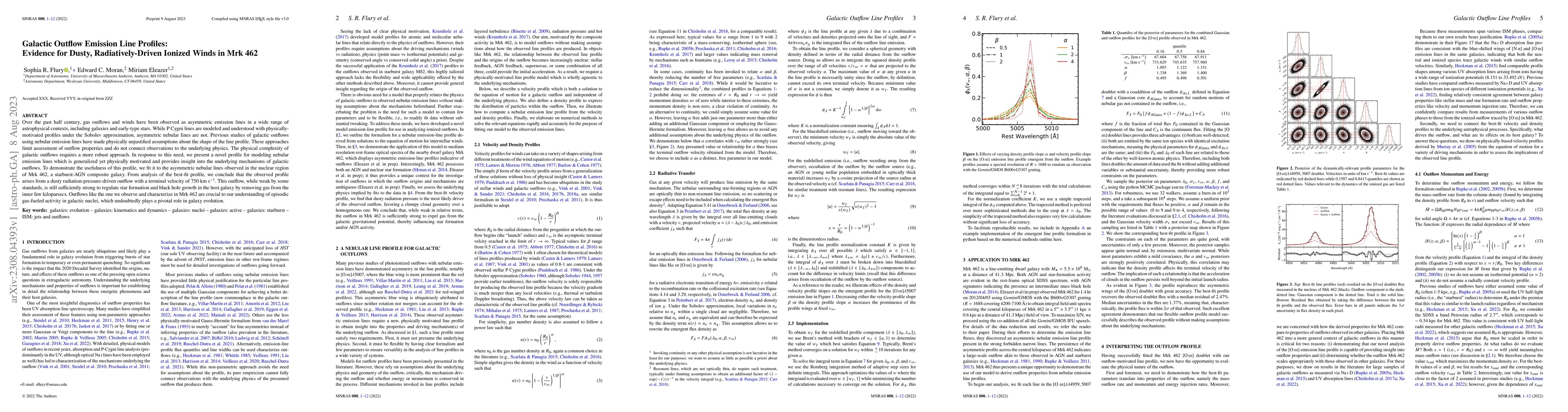 Thumbnail for Galactic Outflow Emission Line Profiles: Evidence for Dusty,
  Radiatively-Driven Ionized Winds in Mrk 462