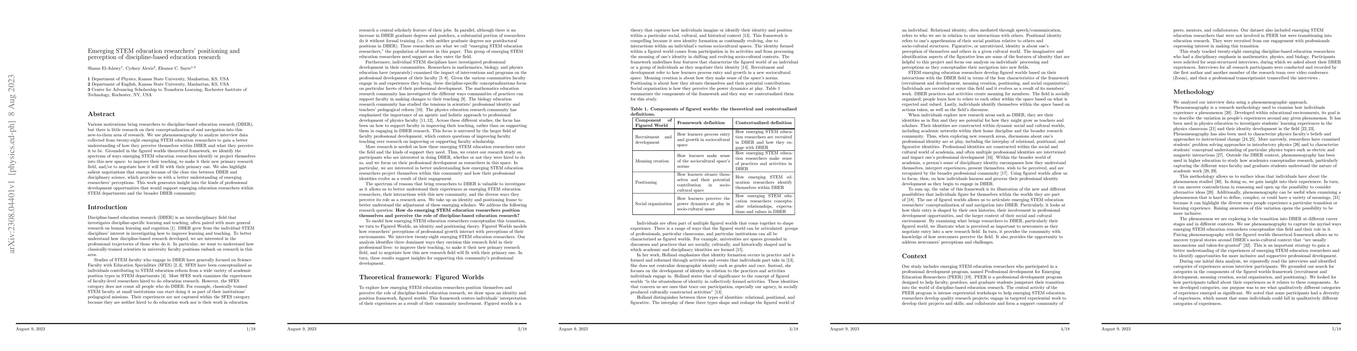 Thumbnail for Emerging STEM education researchers' positioning and perception of
  discipline-based education research