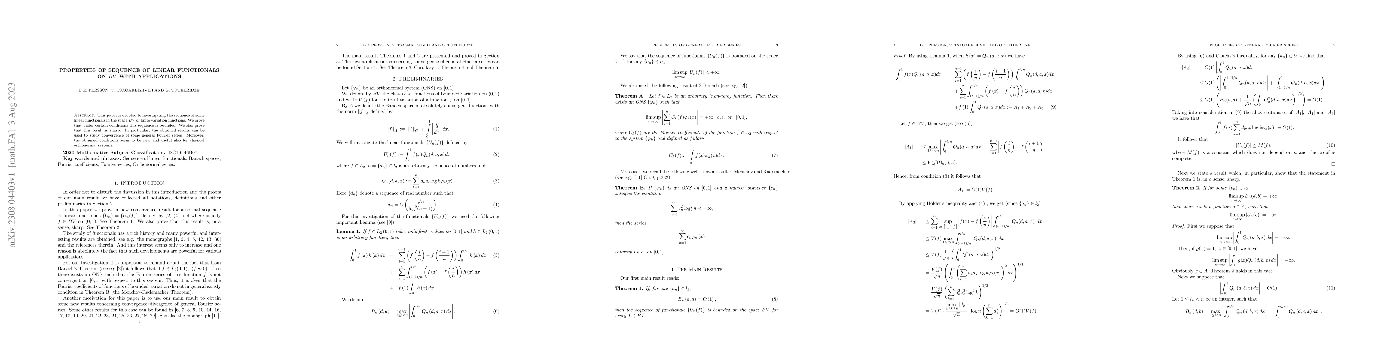 Thumbnail for Properties of sequence of linear functionals on $BV$ with applications