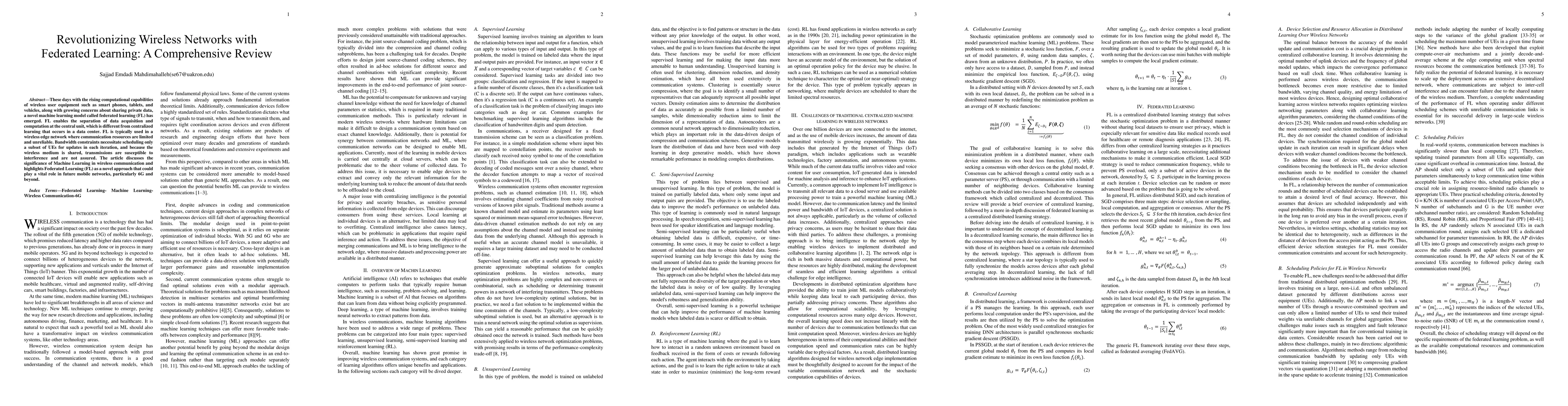 Thumbnail for Revolutionizing Wireless Networks with Federated Learning: A
  Comprehensive Review